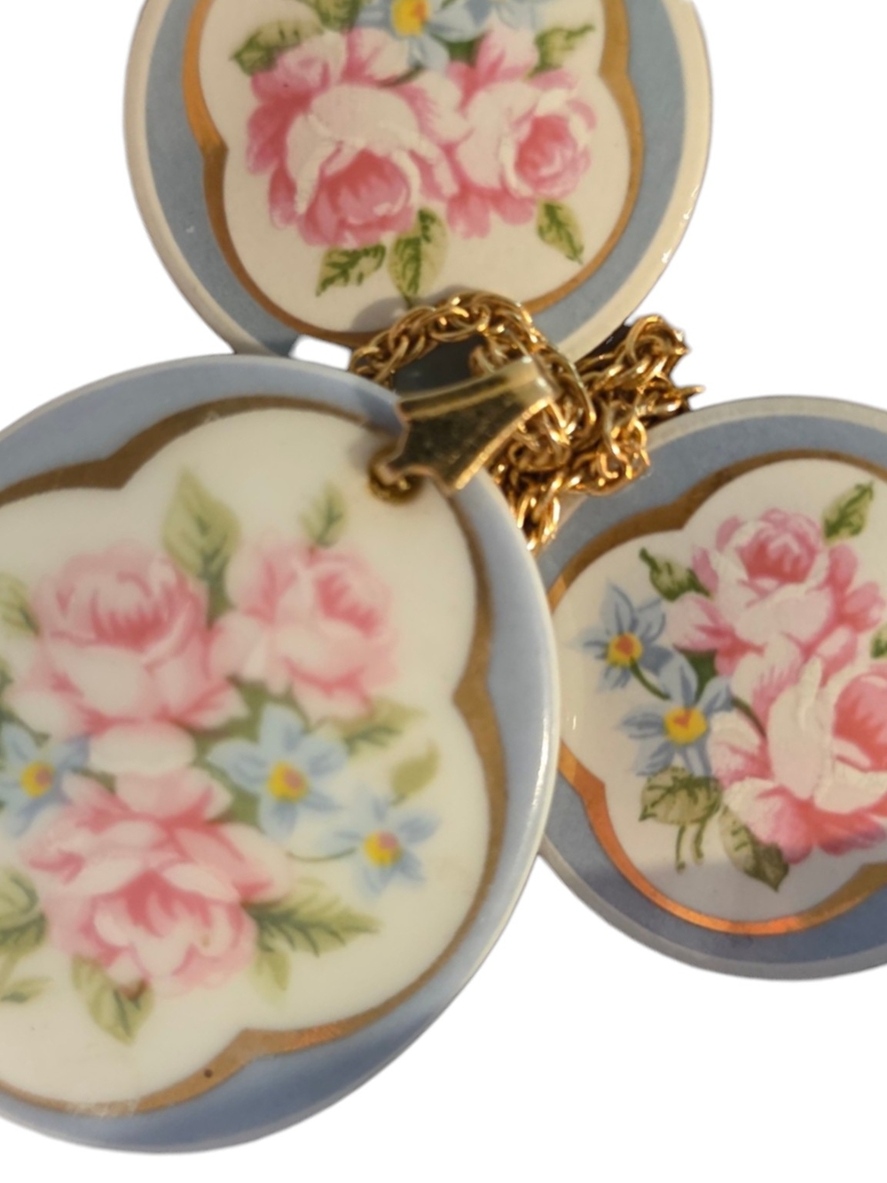 Vintage Avon Porcelain Rose Pendant Necklace & Pierced Earrings Set Cottagecore
